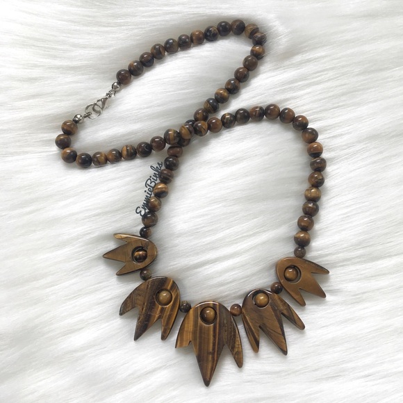 New Smooth Polished Genuine Tigers Eye Gemstone Necklace - Picture 11 of 16